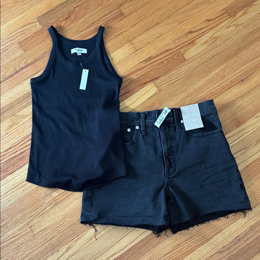 Madewell NWT Black Jean Cutoff Shorts & Black Ribbed Tank top.Shorts 27, Tank XS